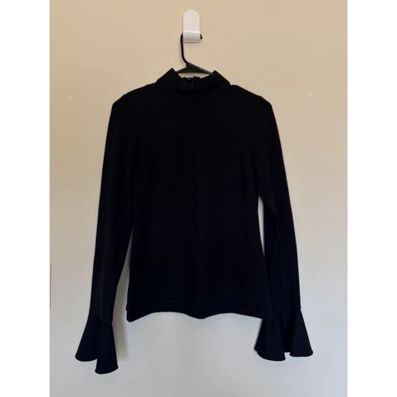 Alexis Classic Black Mock Neck Bell Sleeve Zip Back Stretch Top Shirt Small - Picture 1 of 6
